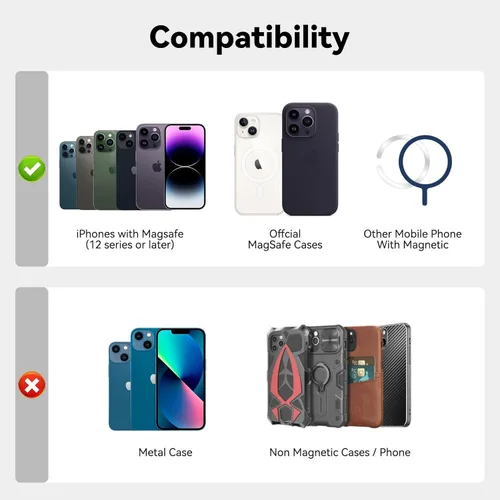 Vista 6 de Amzone Tarjetero de Cuero RFID Magnético Más Fuerte Compatible con Mag-Safe para iPhone 16 Series, Accesorios Mag-Safe que se Adhieren a las Series