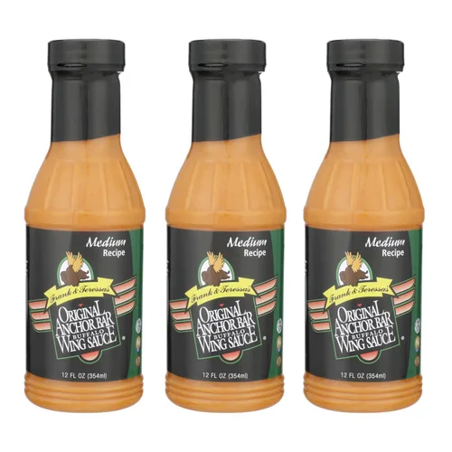 Anchor Bar - Salsa de ala de búfalo original, receta mediana – Auténtico sabor a búfalo, salsa de alas original galardonada, 12 onzas [paquete de 3]