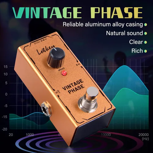 Vista 6 de Pedal de guitarra de fase vintage, pedales de efectos de guitarra eléctrica Lotkey Mini tipo DC 9V True Bypass Pedal de guitarra de fase vintage