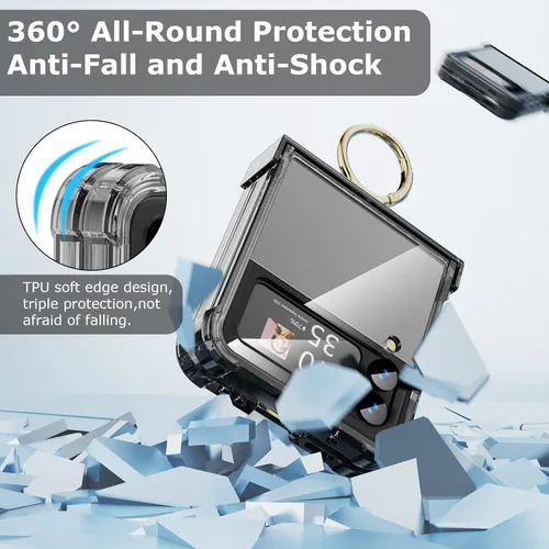 Vista 2 de Funda para Galaxy Z Flip 3 con protección de bisagra transparente para Samsung Flip 3 con función atril para Samsung Galaxy Z Flip 3 5G (2021)