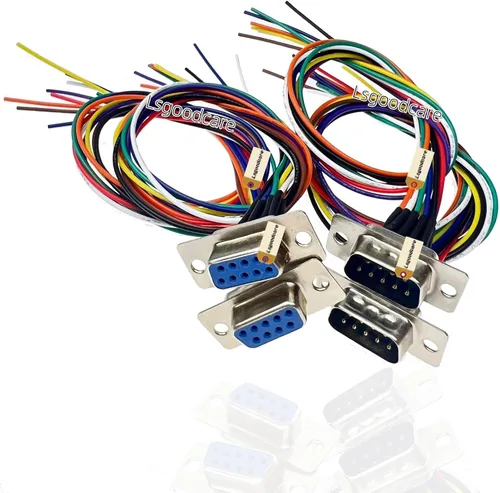 Lsgoodcare 4 conectores RS232 DB9 Serial VGA 9 Pin Hembra 2 filas Tipo de soldadura Enchufe D-SUB Macho Conector de enchufe con cable de 11.81