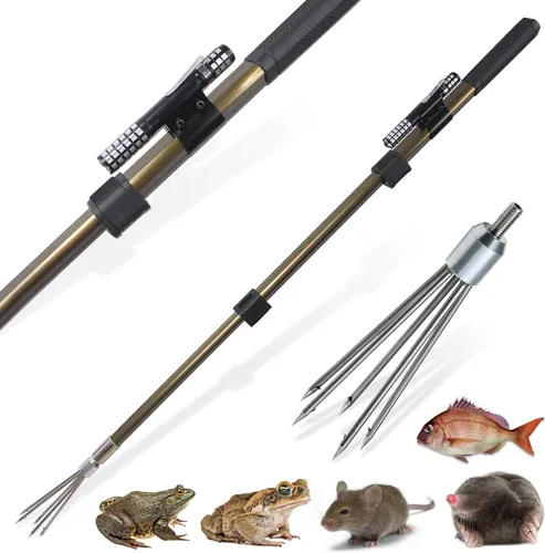 Dutiplus Arpón de pesca, lanza, gaff, tenedor, gancho para rana, sapo, bastón, ranas toro, platija, pez, topo, herramienta de captura de trampas