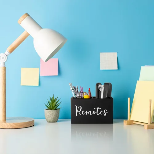 Vista 6 de DRASTAR Soporte para Control Remoto, Soporte para Control Remoto de TV, Organizador Caddy para Control Remoto para Mesa, Caja de Madera para Control