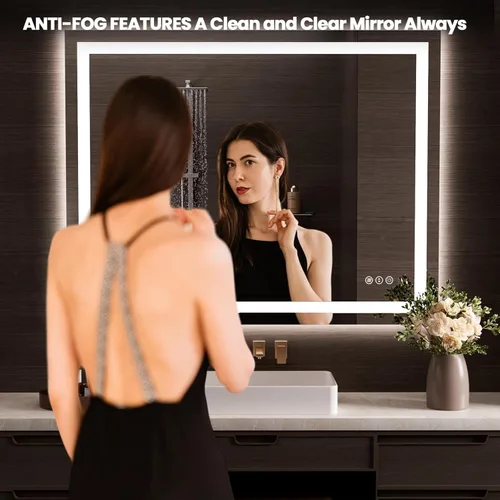 Vista 222 de LOAAO Espejo de baño LED de 28 x 36 pulgadas con luces, antiniebla, regulable, retroiluminado + iluminado frontal, espejo de tocador de baño