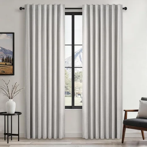 Vista 44 de Topfinel Cortinas opacas, blanco beige, 2 paneles, ventanas pequeñas, textura, mezcla de lino, bohemia, abedul, rural, gancho, bolsillo trasero