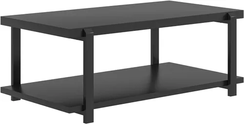 Vista 9 de FOLUBAN Mesa de centro negra, moderna mesa central de madera rústica con almacenamiento para sala de estar, mesa de té de cóctel rectangular