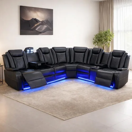 Vista 13 de FUOROLA Sofá modular de gran tamaño, sofá modular de cuero con reclinable, sofás seccionales para sala de estar, sofá reclinable de piel sintética