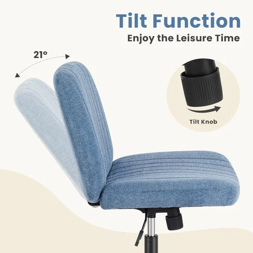 Vista 8 de DUMOS Criss Cross Chair with Wheels, Wide Cross Legged Office Desk Vanity Chairs, Fabric Armless Adjustable Swivel Chairs for Home Computer Task