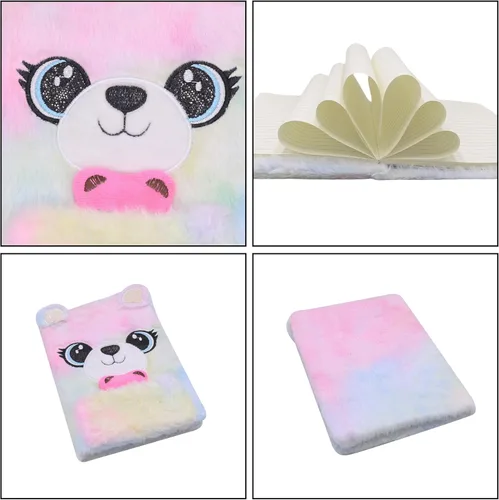 Vista 4 de BOLLEY JOSS Lovely Animals Notebook Kids Plush Diary for Girls Teens Fuzzy Journal Writing Pad A5 Lined 160 Pages