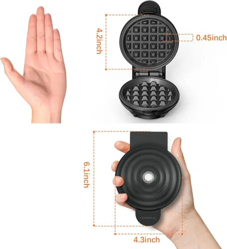 Vista 5 de CROWNFUL Mini Waflera, Waflera Chaffle de 4", Diseño Compacto, Fácil de Limpiar, Superficie Antiadherente, Guía de Recetas Incluida, Perfecta