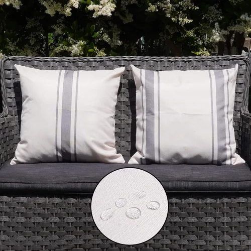 Vista 26 de ONWAY Juego de 2 fundas de almohada para exteriores impermeables de 16 x 16 pulgadas, fundas decorativas de lino, fundas de almohada de lino beige