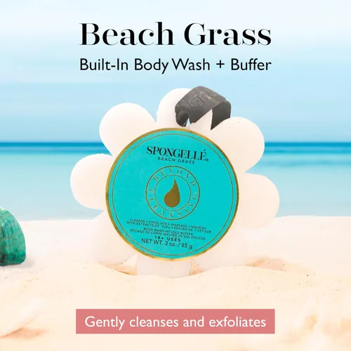 Vista 2 de Spongelle Beach Grass Wild Flower Buffer Body Scrubber Esponja de baño y ducha para mujeres Exfoliante con esponja infundida de gel de baño