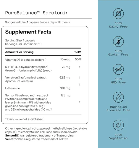 Vista 2 de Calidad de vida, equilibrio puro, serotonina de primera calidad 5-HTP y suplemento para el estrés – Ayuda a aumentar los niveles de serotonina