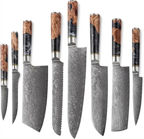 Vista 13 de Epicurean Cook Cuchillo de pan de Damasco de 8 pulgadas VG10 de acero de alto carbono, cuchillo de cocina japonés dentado, cuchillo profesional