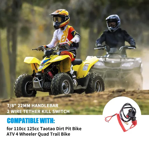 Vista 6 de JINGKE 7/8" 22mm Manillar Interruptor de parada con línea de sujeción de 2 cables Aplicable a Taotao 110cc 125cc Moto de cross Pit Bike ATV 4 ruedas