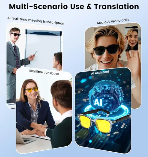 Vista 6 de Lentes inteligentes de traducción AI con GPT de chat para hombres y mujeres, gafas de sol Bluetooth 5.4 con traductor en 100 idiomas y acentos