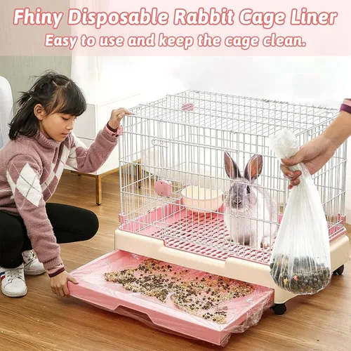 Vista 3 de Fhiny Forro desechable de 13.8 x 9.9 pulgadas, 100 piezas de plástico para bandejas de conejos, a prueba de fugas, bolsas de arena para animales