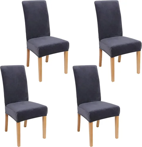 Vista 43 de smiry - Fundas para sillas de comedor de terciopelo elástico y suave, extraíbles, Terciopelo, Beige