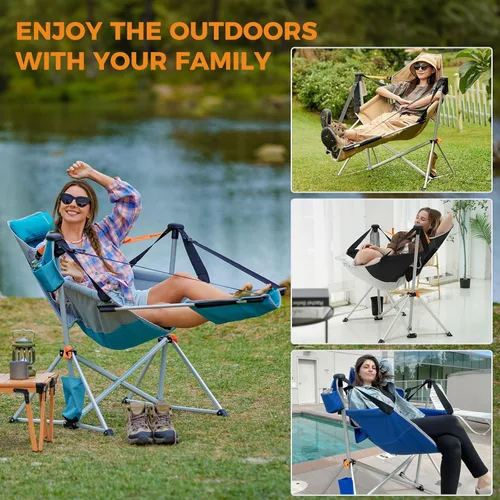Vista 3 de KingCamp Hammock Chair with Footrest – Heavy Duty Swinging Rocking Camping Chairs for Adults up to 400lbs, Folding Portable Oversized Rocker with