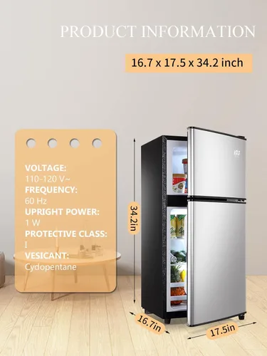 Vista 4 de Refrigeradores compactos con congelador, mini refrigerador de 3.5 pies cúbicos con termostato ajustable de 7 niveles, refrigerador pequeño