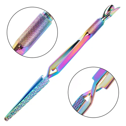 Vista 4 de Herramientas coloridas de acero inoxidable para arte de uñas, empujador de cutículas, multifunción, pinzas para moldear uñas postizas, herramienta
