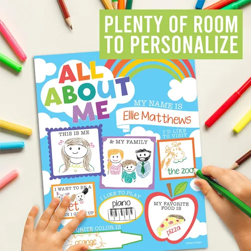 Vista 3 de Hadley Designs Póster All About Me Elementary de 20 estrellas para estudiantes, pósteres de All About Me para preescolar y jardín de infantes