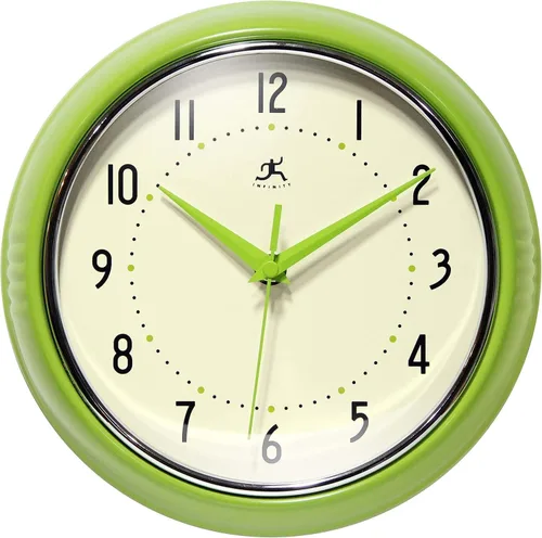 Vista 31 de Infinity Instruments Reloj de pared redondo retro de 9,5 pulgadas para interior, azul marino