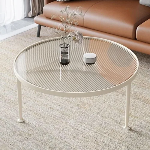 Furniture Coffee Table - with Inset Tempered Glass Top and Metal Frame & Legs - Low Circle Minimalist Center Table Home Decor, Tea/Sofa/End Round