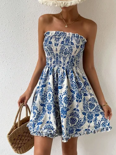 Vista 6 de Floerns Vestido acampanado estilo bohemio sin tirantes para mujer