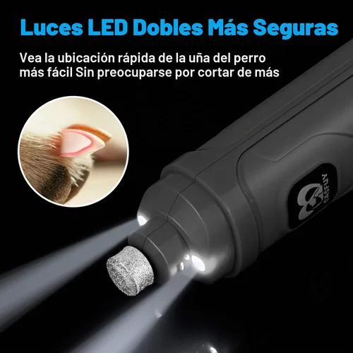 Vista 3 de Casfuy Molinillo de uñas para perros con 2 luces LED - Nueva versión de 2 velocidades, potente recortador de uñas eléctrico para mascotas