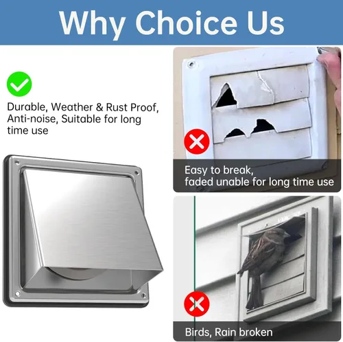 Vista 2 de ForoGore - Rejilla de ventilación de secadora de 4 pulgadas de metal para exterior, con solapa de goma acolchada sin retorno, extractor de pared