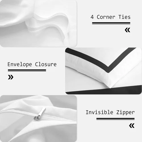 Vista 4 de OSVINO Juego de funda de edredón de hotel, tamaño King, 3 piezas, microfibra con patrón de líneas negras, colección de ropa de cama, ultra suave