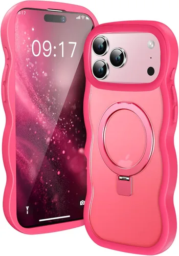 Vista 10 de Funda [Cute Wave Frame+Mag Stand] Diseñada para iPhone 14 Pro Max, [Compatible con MagSafe] Funda protectora de silicona translúcida con anillo