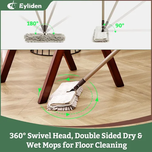 Vista 4 de Eyliden Trapeador de polvo abatible de doble cara, fregado de microfibra y chenille para suelos húmedos y secos para pisos de madera dura, azulejos