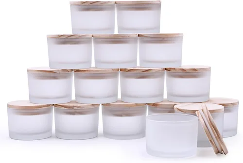 Vista 28 de SHOWIN Tarros gruesos para hacer velas, 16 unidades, tarros vacíos de 7 onzas con tapas de madera para hacer velas, contenedor de muestra, Navidad