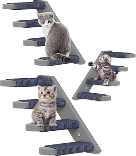 Vista 15 de Skywin Cat Steps - Escaleras de madera de goma maciza para gatos, ideales para arañar y escalar, fácil de instalar, estantes montados en la pared