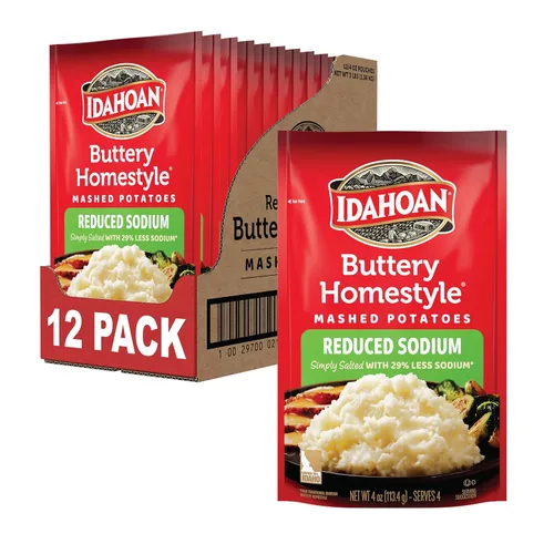 Idahoan Puré de papas reducido en sodio, Buttery Homestyle, 4 onzas (paquete de 12)