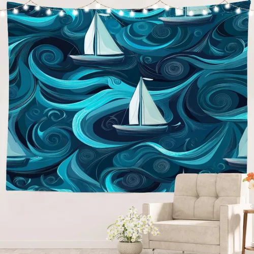 Vista 46 de Batmerry Peaceful Retreat Beautiful Landscape Tapestry, Blooming Garden Setting Wall Art Hanging Decoration Polyester Fiber White Ruffled Around For