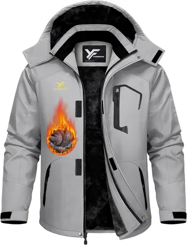 Vista 13 de Chaqueta de invierno para hombre, abrigo de trabajo, cortavientos impermeable, softshell pesado, térmica aislante, resistente al calor, para esquí