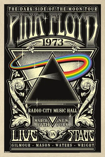 Vista 7 de Pink Floyd - Póster de pared de The Dark Side Of The Moon Tour 1973, 22.4 pulgadas de largo x 14.7 pulgadas de ancho, versión enmarcada de madera