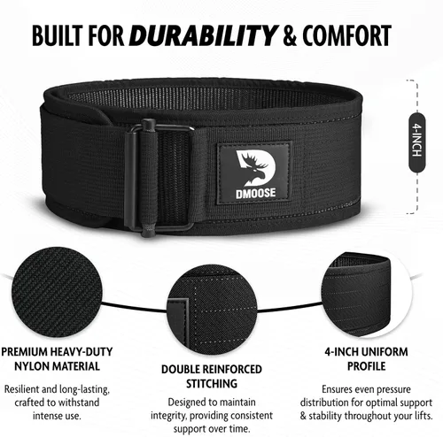 Vista 4 de DMoose Weight Lifting Belt - Auto Locking Gym Belt for Olympic Training, WOD, Cross Training for Men and Women - 4" Nylon Workout belt with