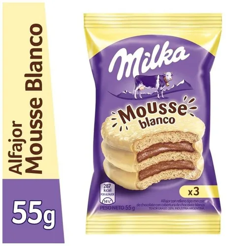 Vista 2 de Alfajor relleno de mousse cubierto con chocolate blanco triple 1.94 oz (Alfajor MK triple mousse blanco (x3))