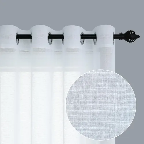 Vista 22 de Cortinas traslúcidas negras de 63 pulgadas de largo para decoración de dormitorio de niños, 2 paneles con ojales, cortinas de aspecto de lino