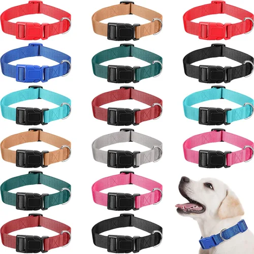 Vista 8 de Sanwuta Collar ajustable para perro, 18 unidades, 9 colores, nailon suave, acolchado, resistente, collares medianos para mascotas con hebilla a