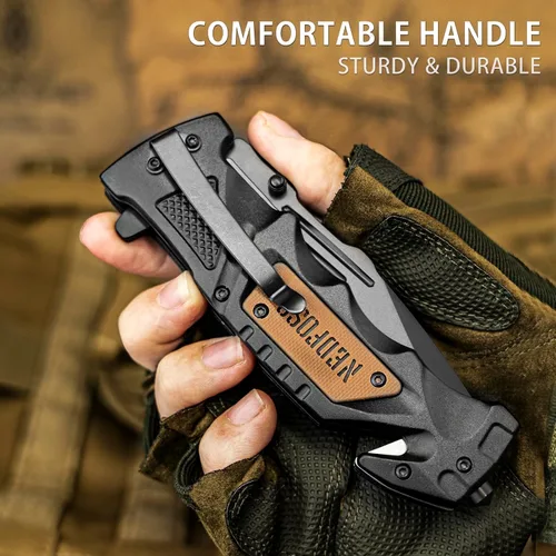 Vista 4 de NedFoss Cuchillo plegable de bolsillo DA75 Mini, cuchillo de bolsillo 3 en 1 para hombres, cuchillo de supervivencia de 2.95 pulgadas con cierre