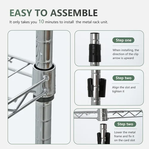 Vista 6 de BestOffice Estantes de almacenamiento de alambre de 5 niveles con ruedas 14x30x60 Cromo Estantes ajustables Estante de metal resistente