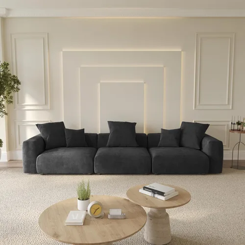 Vista 23 de WJShome Cloud Couch Sofá Seccional Modular, Sofá en Forma de L de 102 pulgadas con Otomana, Sofá de Pana Beige de 3 Asientos, Sofá Seccional