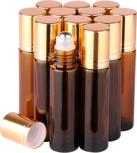 Vista 12 de inice Paquete de 24 botellas enrollables de 0.3 fl oz para aceites esenciales, vidrio azul cobalto, botellas de bola enrollables de acero inoxidable