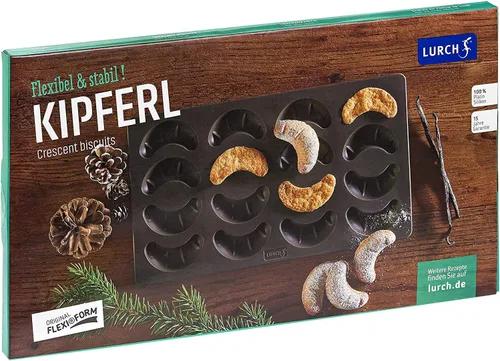 Vista 2 de LURCH Alemania Flexiform - Molde de croissants de silicona para croissants de vainilla (Vanillekipferl) 6.6 x 11.8 pulgadas, color marrón