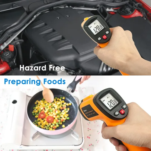 Vista 6 de Termómetro con forma de pistola, de temperatura, infrarrojo, sin contacto digital, láser, -58 °F a 1022 °F (-50 °C a 550 °C) con visualización LCD